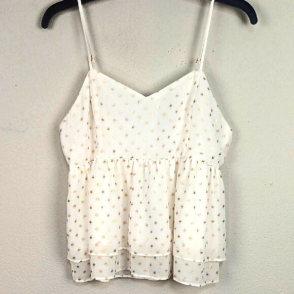 Gianni Bini White Ruffled Tiered  With Gold Polka Dots Top sz XL Boho Babydoll - Picture 4 of 11